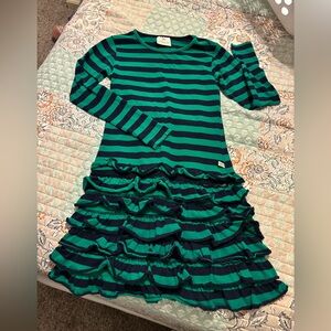 Lolly Wolly Doodle Green and Navy Blue Striped Dress
